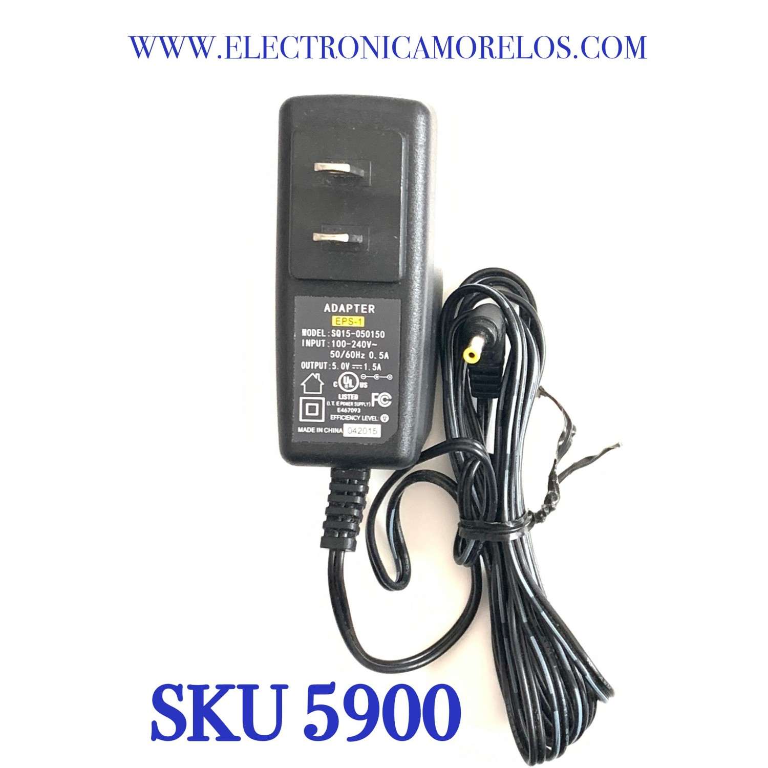 CARGADOR / ADAPTADOR DE FUENTE DE ALIMENTACION ADAPTER / VCA-VCD/ NUMERO DE PARTE SQ15-050150 / EPS-1 / ENTRADA VCA 100-240~ 50/60HZ 0.5A / SALIDA VCD 5.0V 1.5A / MODELO SQ15-050150